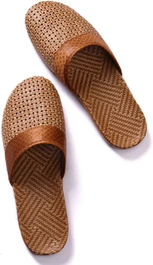 AYGJKIE Rattan Grass Woven Slippers, Unisex Linen Breathable Slippers Indoorfloor Girls Slides Slippers Shoes (Color : Brown, Size : 11/12)