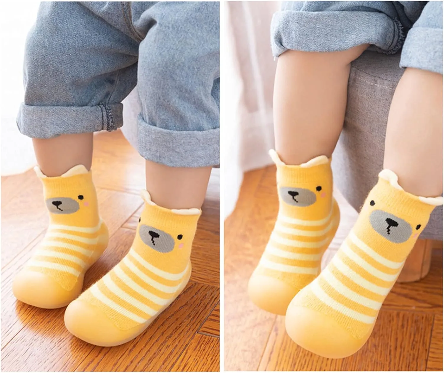 Baby Toddler Sock Shoes Infant Soft Sole Floor Shoes Cotton Warm Knit First Walking Shoes for Kids Girls Boys (Yellow, 18)