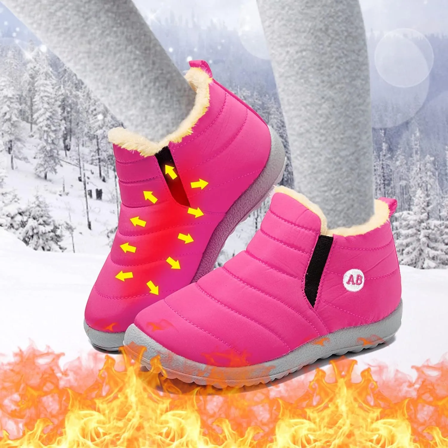 Boys Girls House Solid Plush Sneakers Winter Hot Boots Flat Splashing Fuzzy Warm Short Tube Snow Boots High Heel Boots