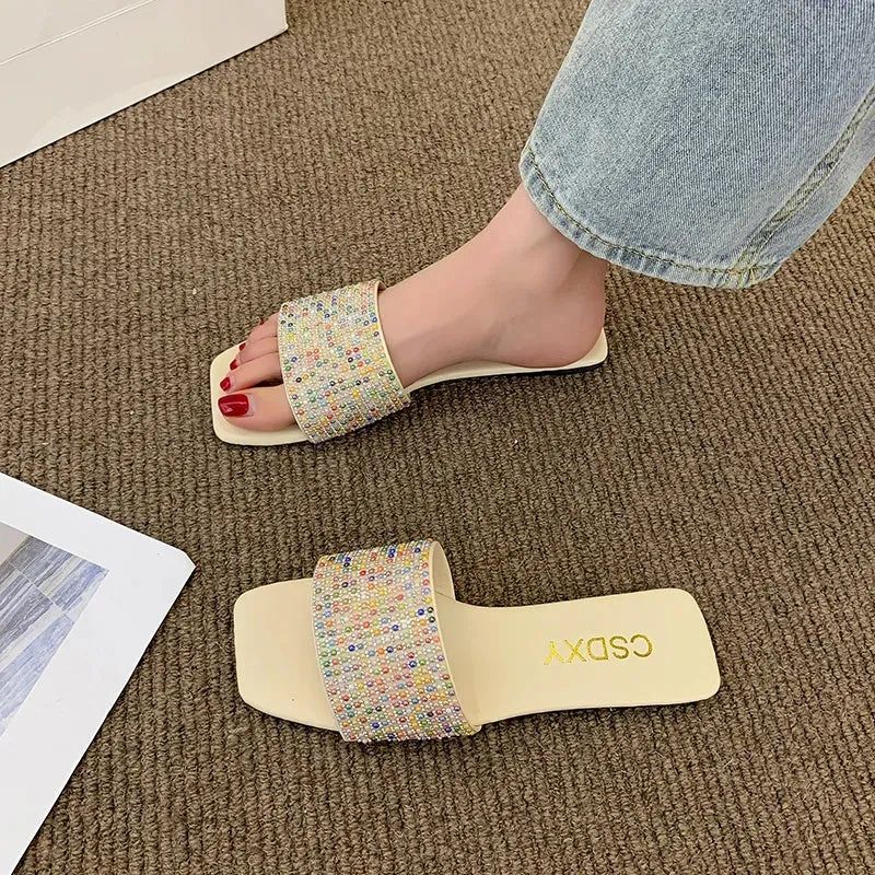 Fashion Slipper Slides with Pearls for Women