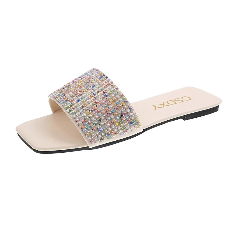 Fashion Slipper Slides with Pearls for Women