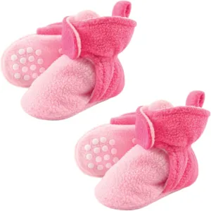 Luvable Friends Fleece Toddler Non Skid Slipper Booties, 2 Pack