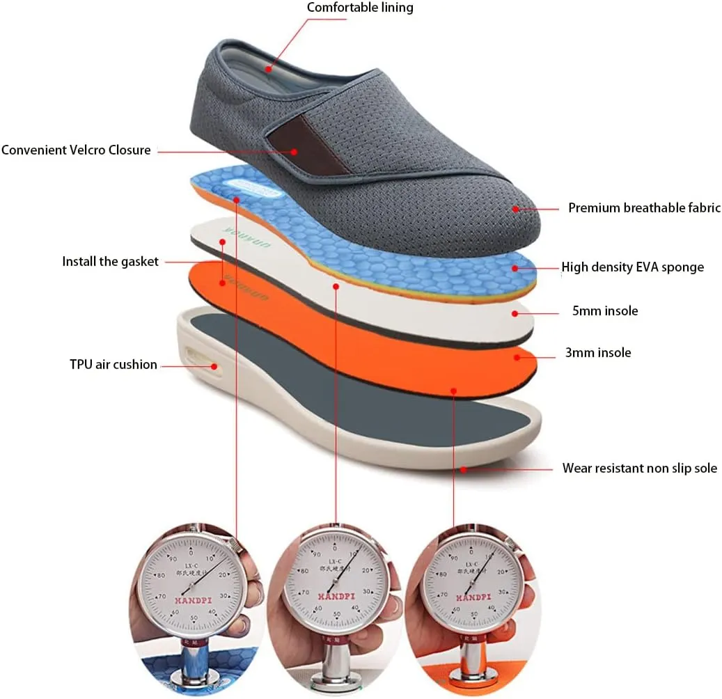 Men Women Edema Shoes, Memory Foam Diabetic Slipper Unisex Outdoor Indoor Orthopaedic Slippers Anti-Skid Wide Fit Swollen Feet Shoes