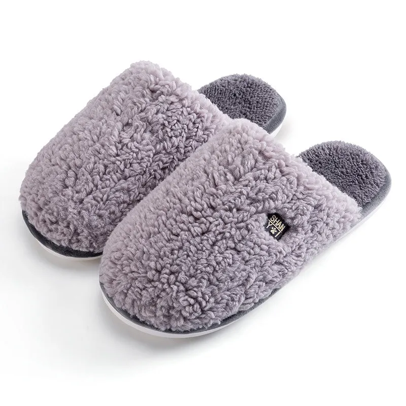 Round Toe Fluffy Cotton Slippers for Women
