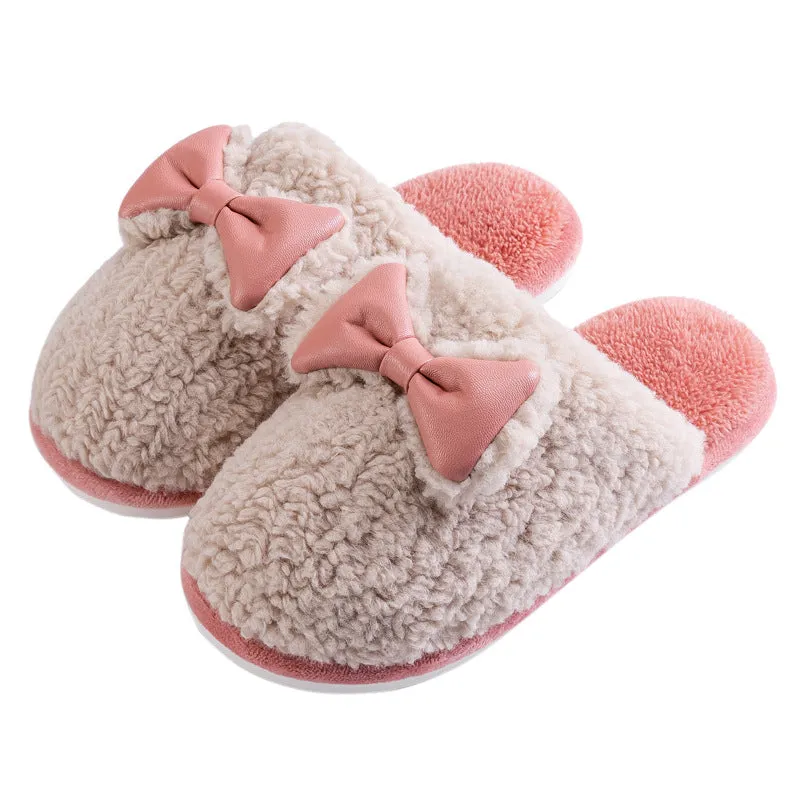 Round Toe Fluffy Cotton Slippers for Women