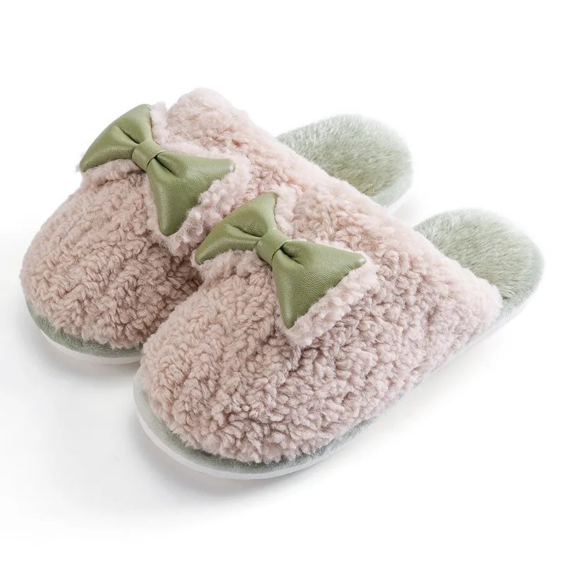 Round Toe Fluffy Cotton Slippers for Women