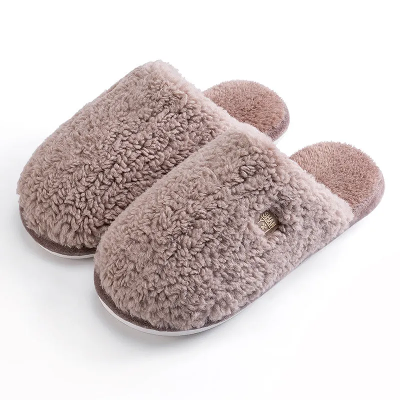 Round Toe Fluffy Cotton Slippers for Women
