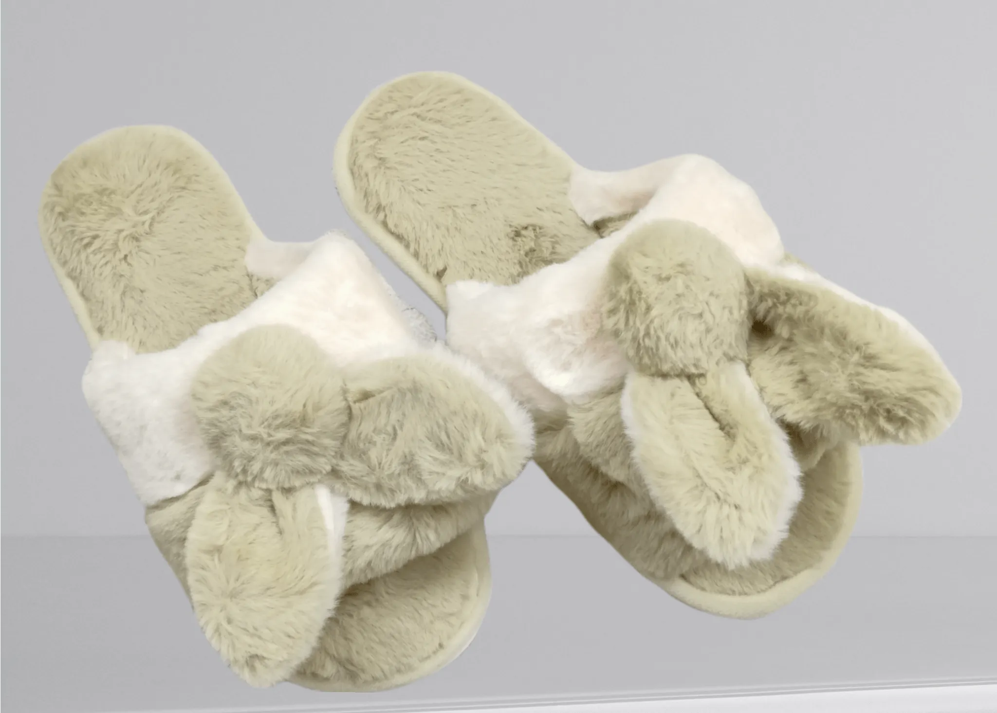 Women Pantoufle slippers - Open toe (Pistache x white)